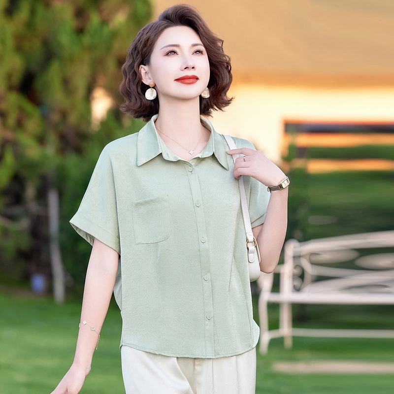 

2026 Stylish Short-Sleeve Loose Lapel Shirt: Summer Thin Fashion Top 2XL (for 50-58 kg) світло-зелений колір