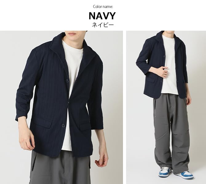 Arcade Slim Fit Tailored Jacket with Italian Wired Slim Random Terry Size M Navy Men's Collar, Collar, Fit, Lightweight, Stripe, 3/4 Sleeves,