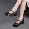 Johnature Lolita Genuine Leather Shoes Sweet Round Toe Thick Heel Wrinkled Women's Shoes