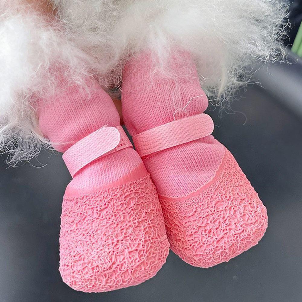 4Pcs/Set Portable Anti-slip Dog Shoes Waterproof Adjustable Pet Boots Breathable Wear Resistant Dog Foot Cover Autumn Winter