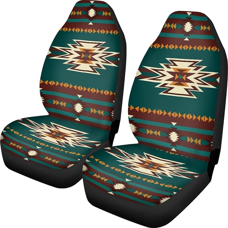 Dreaweet Navajo Print Car Seat Covers for Men Women Southwest Pattern Front Seat Protector Cover Full Set of 2pc Universal Size for Car, Truck or