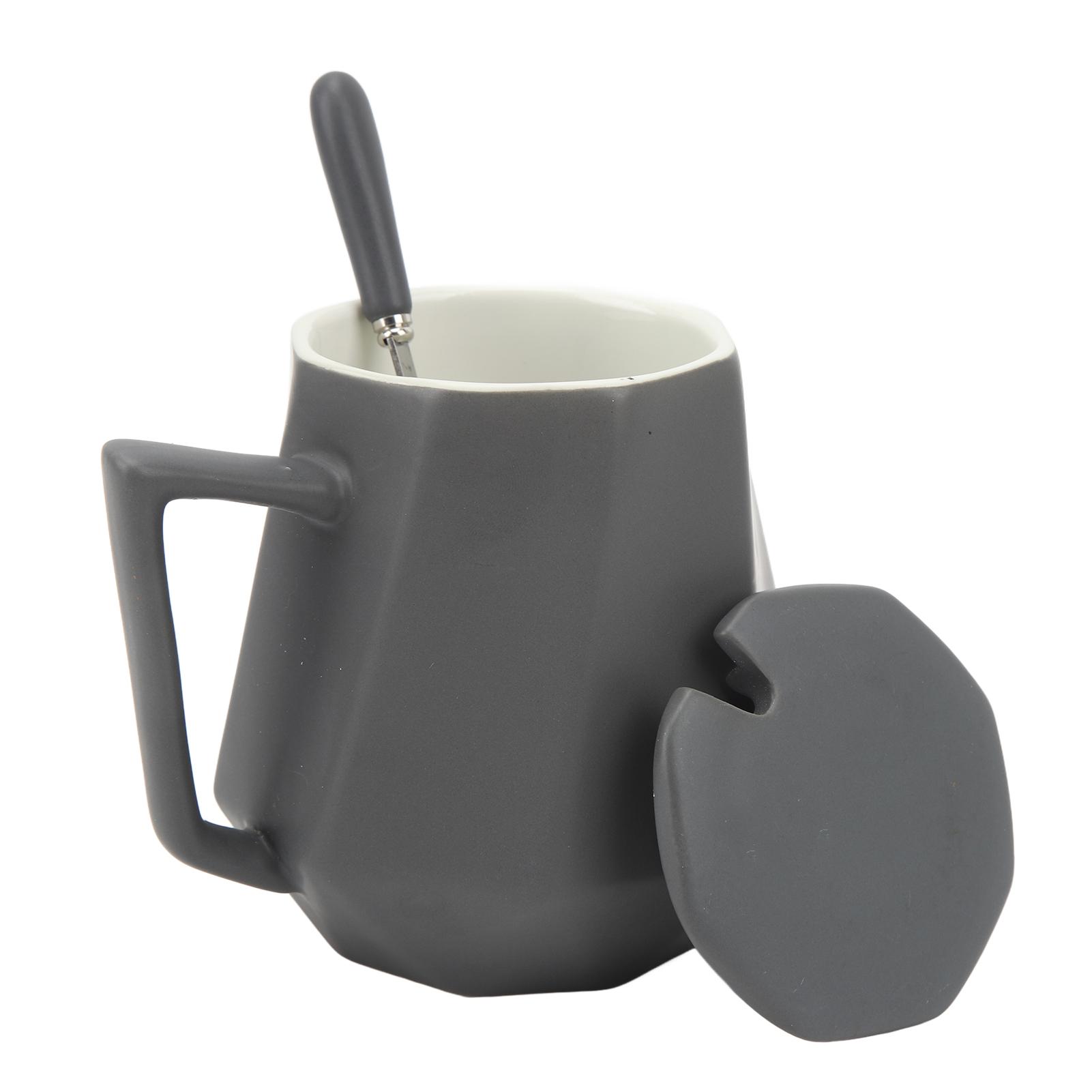 Ceramic Coffee Mugs Innovative Simple Polyhedron Geometry Ceramic Tea Cups with Lid for Home Office 450ml Grey