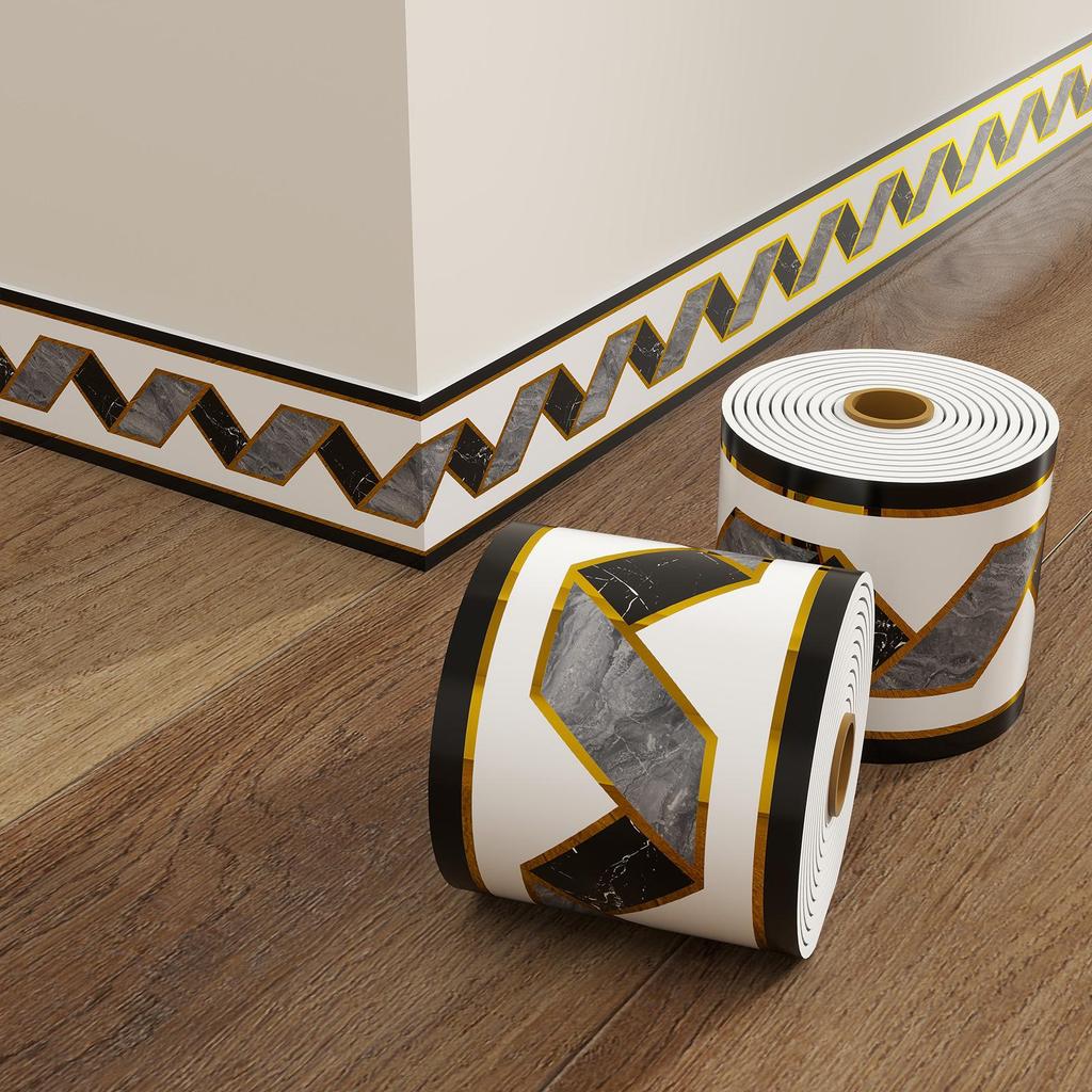 Thick Self-Adhesive PVC Baseboard - Waterproof Wall Skirting Decor, Imitation Tile Kickboard Strip, Easy Peel & Stick