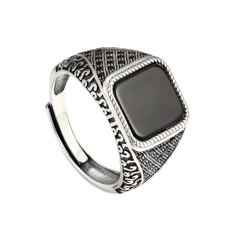 2026 Fine Pattern Ring Men's Woven Pattern Black Zircon Ring Opening Adjustable Retro Jewelry