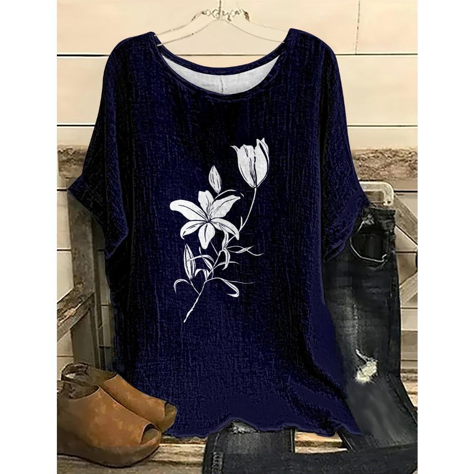 Plus Size Violet Kiss Leaf Women's T-shirts Fashion O Neck 3D Digital Printed Short Sleeved T-shirt