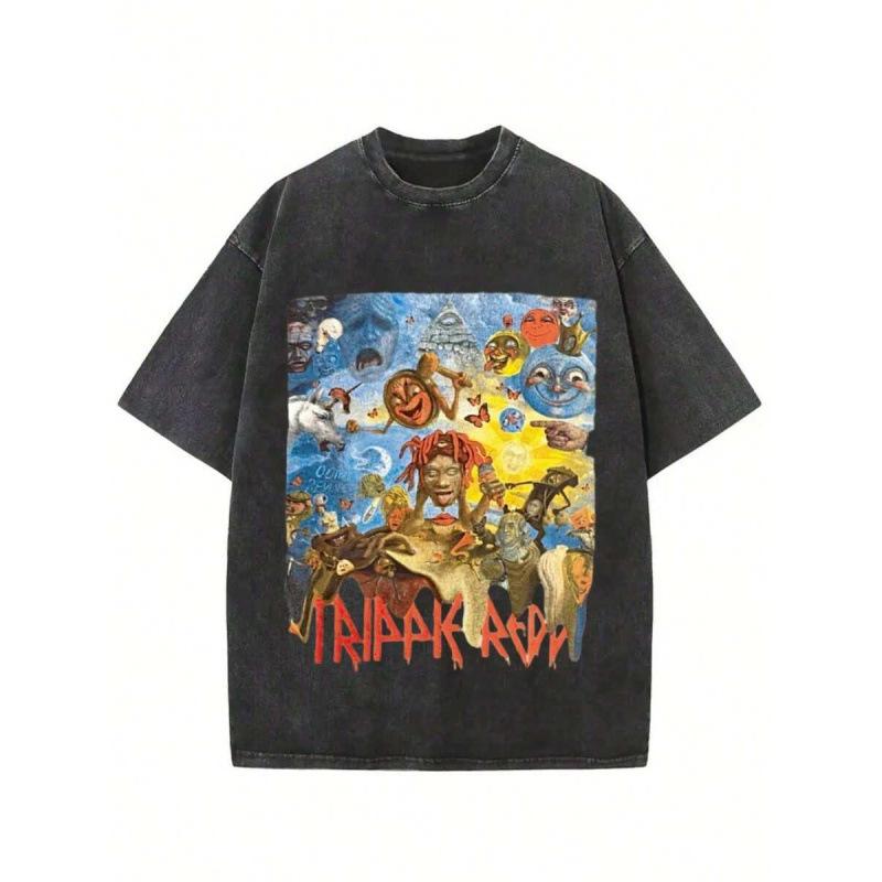 Washed Retro Cotton 230Gtrippie Redd Art Graphic Vintage Washed Short 2XL чёрный