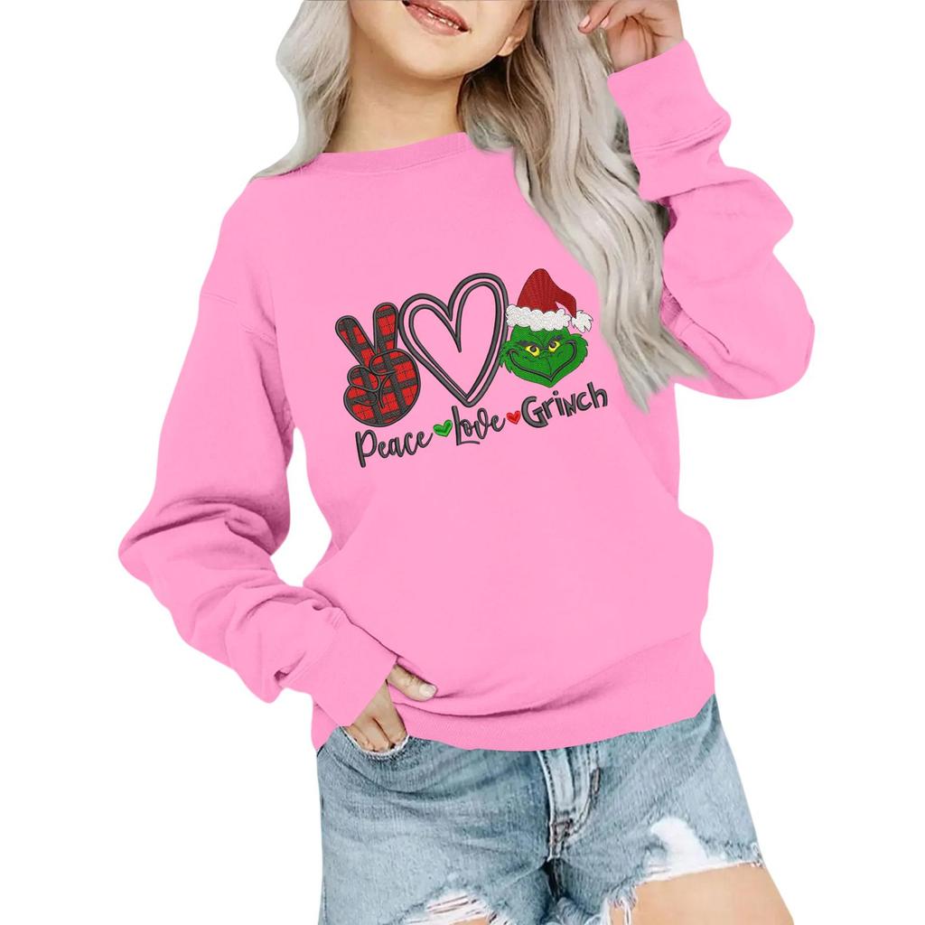 Kids' Fashion Loose-Fit Casual Long-Sleeve Christmas Print Oversized Crewneck Sweatshirt