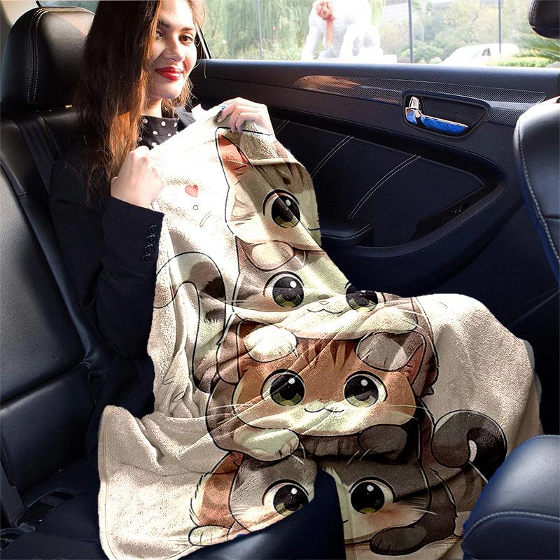 1pc Charming Cute Cat Stack Throw Blanket Perfect for Home Decor, Couch Cover, Outdoor Use .W002