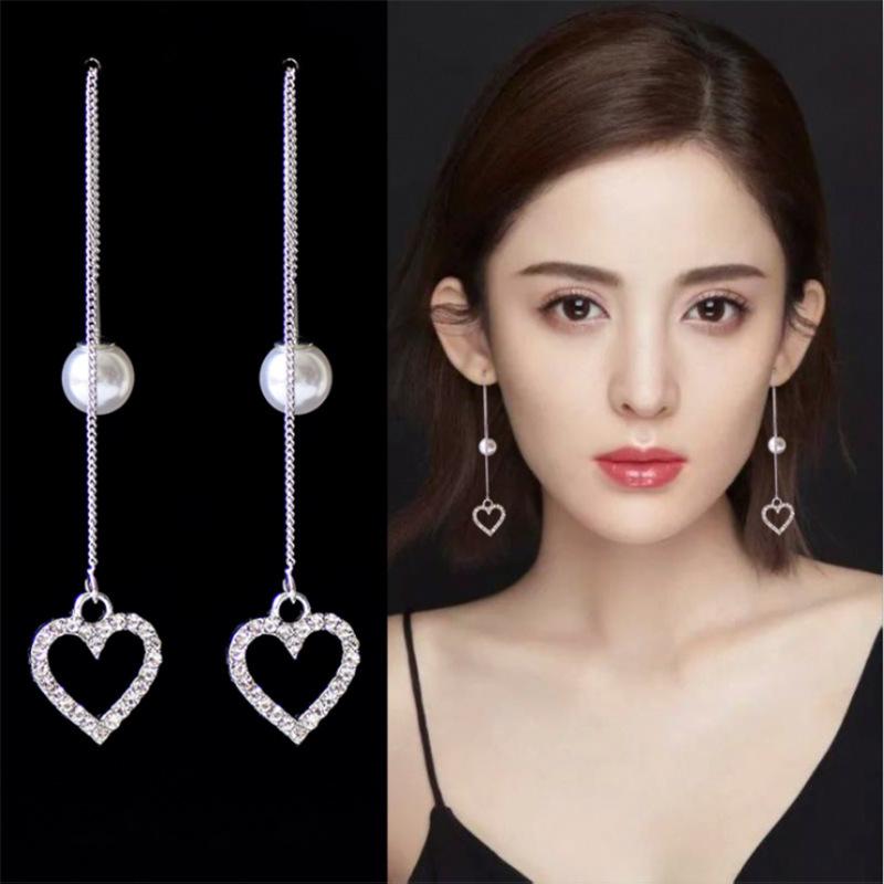 Korean Silver Needle Ice Flower Four-Leaf Clover Tassel Earrings