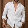 Men's Long-sleeved Shirt Youth Casual Versatile Top Solid Color Business Cotton Linen Single-breasted