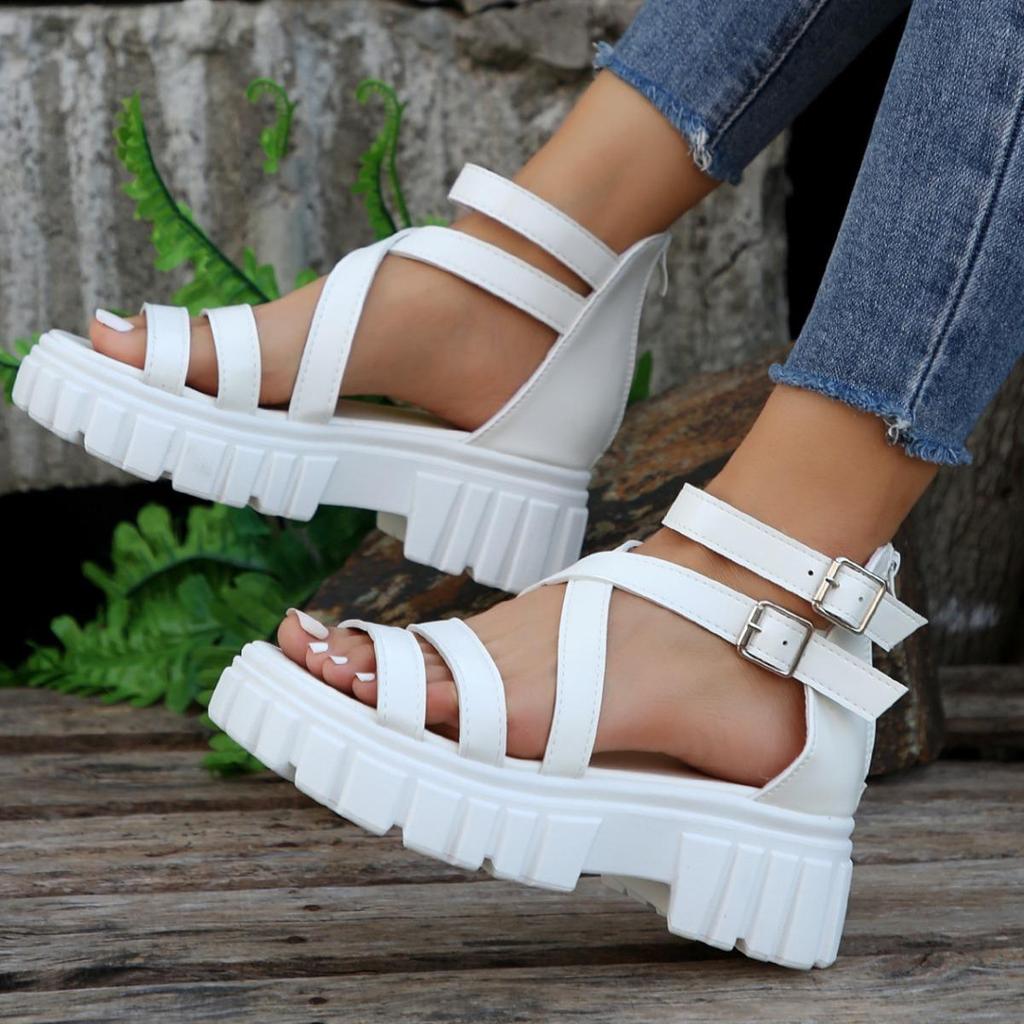 Plus Size Women's Roman Style Hollow-Out Platform Sandals with Thick Soles