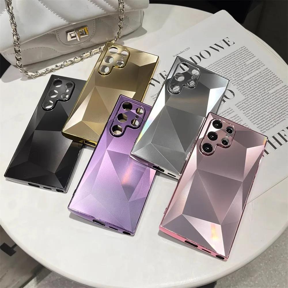 3D Diamond Pattern Matte Plating Cover For Samsung Galaxy S24 S23 Ultra S22 Plus A53 A54 A55 A34 A23 Hard Shockroof Case