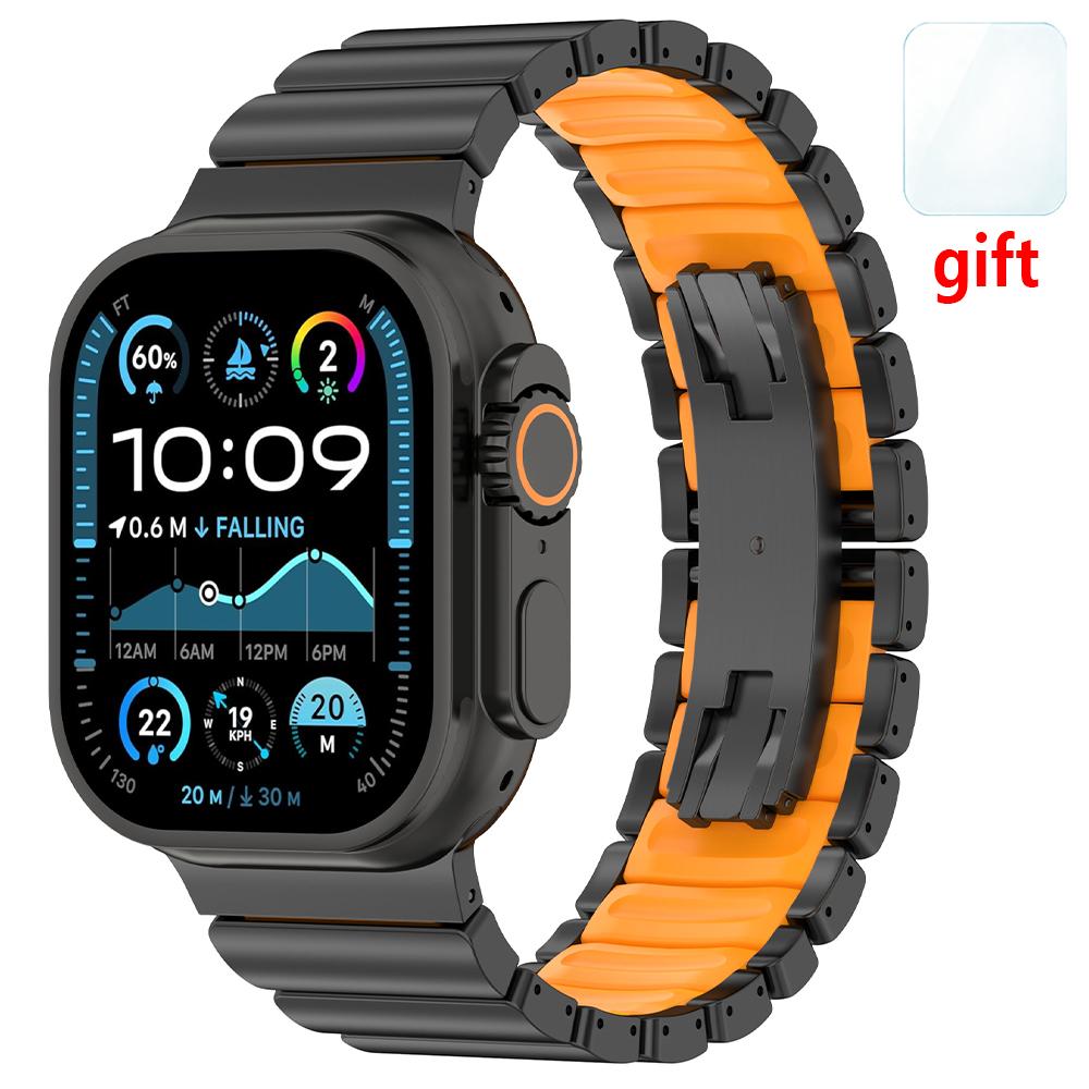 Titanium Rubber Watchband for Apple Watch Band Ultra 3 2 49mm 10 11 46mm Butterfly Clasp Strap for Iwatch 9 8 7 45mm 6 SE 3 44mm