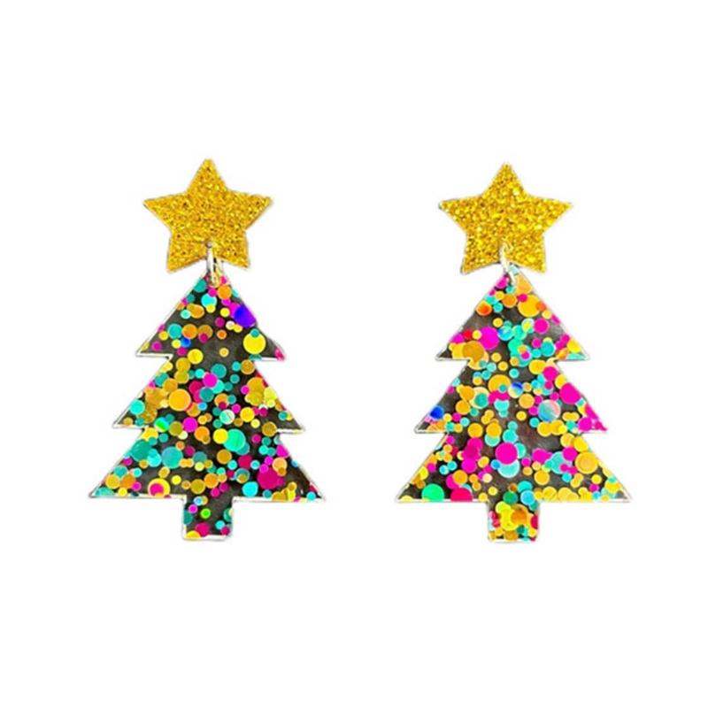 2 Pcs Novel Christmas Tree Stud Earrings All-matched Temperament Sequins Stud Earrings Multicolour Rainbow Earrings