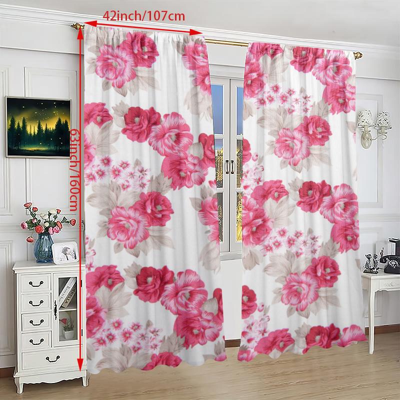 2PCS- Red Rose -HD Printed Curtain - Polyester Material - Suitable for Bedroom, Living Room, Study (customizable)