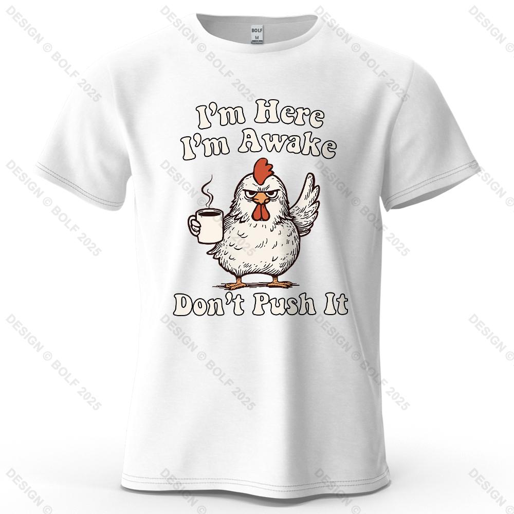 Grumpy Chicken Fun Printed Summer Mens Womens Y2K Casual Humorous Pattern Printed Cotton Breathable Tshirt S