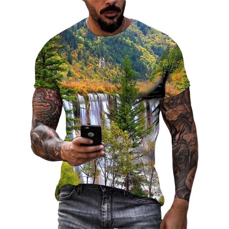Móda Cool Styl Přírodní Scenérie 3D Tištěná Trička Pánská Ležérní Osobnost Krátký Rukáv Street Trend Letní Trička Topy