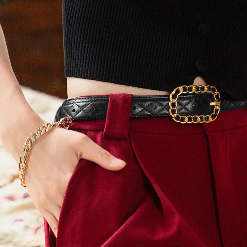 Belt Women's Retro Pin Buckle Belt Decoration with Skirt Black Simple Belt Jeans Belt