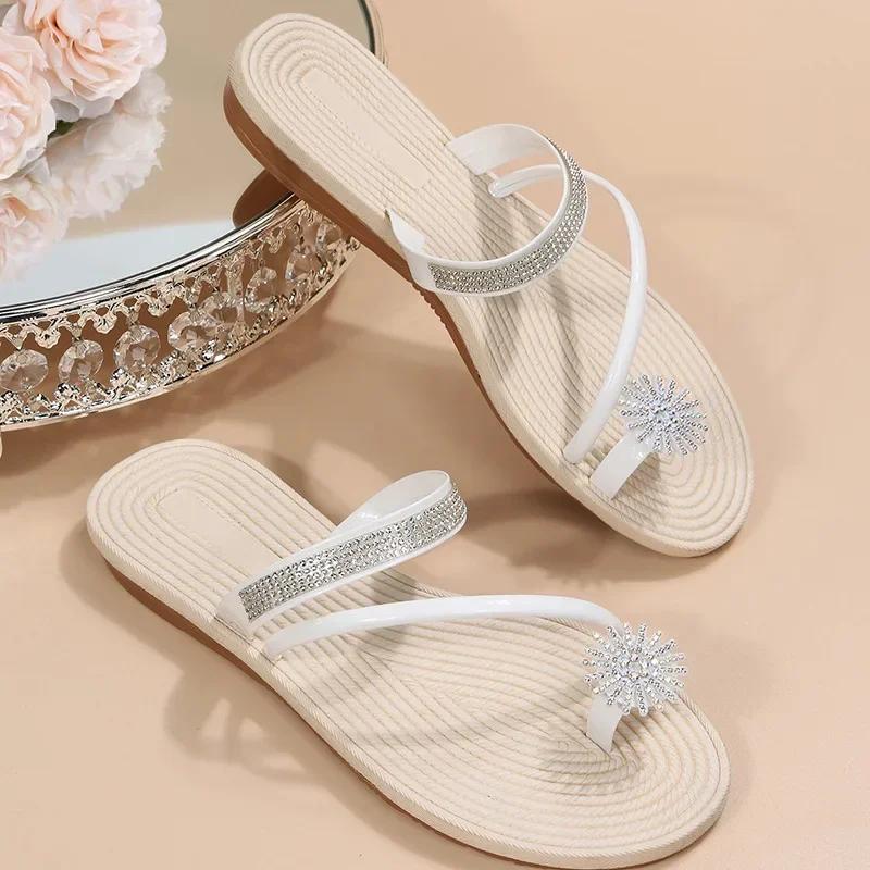 

Summer New Fashion Women s Beach Sandals Rhinestone Flat Slippers Luxury Sandals Women Designers Designer Shoes Sunflower 42 белый