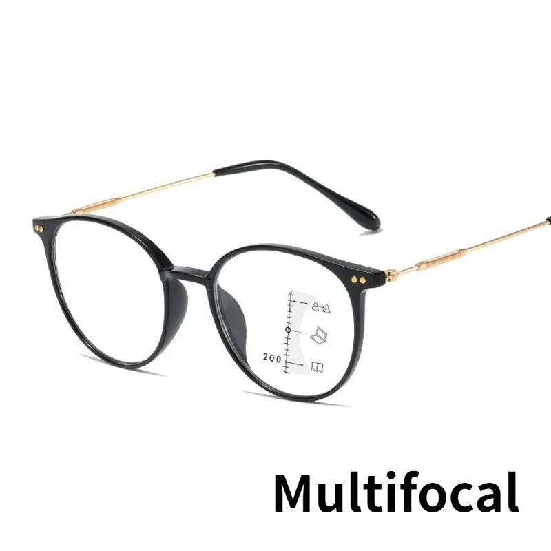 Ladies Round Frame Multifocal Presbyopia Glasses Anti Blue Light Finished Progressive Reading Eyeglasses Prescription Eyewear