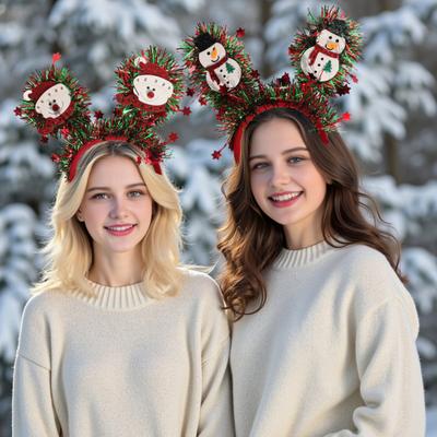 Christmas Headband for Women Girls Holiday Tree/Reindeer/Snowman/Bell Hair Aceessory with Tinsel for Xmas Party Favor