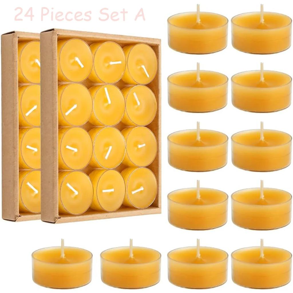 6-48Pcs Beeswax Votive Candles Handmade Bees Wax Candle Smokeless Beeswax Tealight Candles Wedding Spa Gift Home Decor