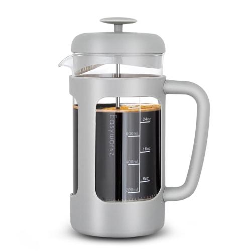 Easyworkz Heat-Resistant Glass French Press for Coffee & Tea, Soft Grip, 1000ml (8 Cups), Light Gray