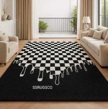 Printed Chick White Black Checkered Area Runner Rug Elegant Machine Washable Checkerboard Pattern Print Carpet Modern Home Gift