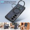 Luxury Girls Glitter Bling Faux Leather Plating Phone Case For Galaxy Z Fold 7/6 With Rotatable Holder, Anti-peeping Glass Film