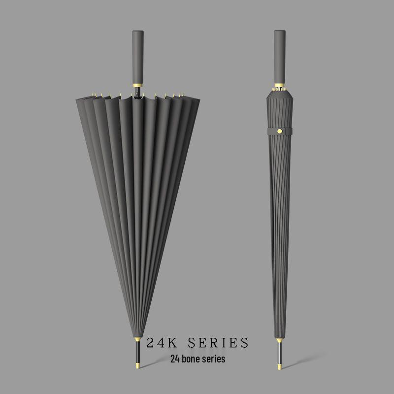 Windproof Solid Color 24-Rib Automatic Business Umbrella - Long Handle Sun and Rain Shield, Ideal for Gifting.