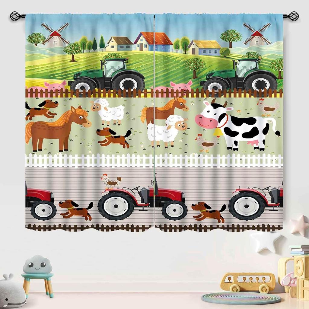 Kids Farm Curtains,Cartoon Animals Cute Chicken Duck Milk Cow Pig Happy Farm Curtains Window Drapes for Bedroom Living Room