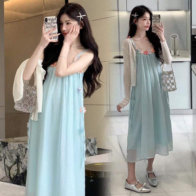 Spring 2026 Korean Style 2-Piece Maternity Dress Set L