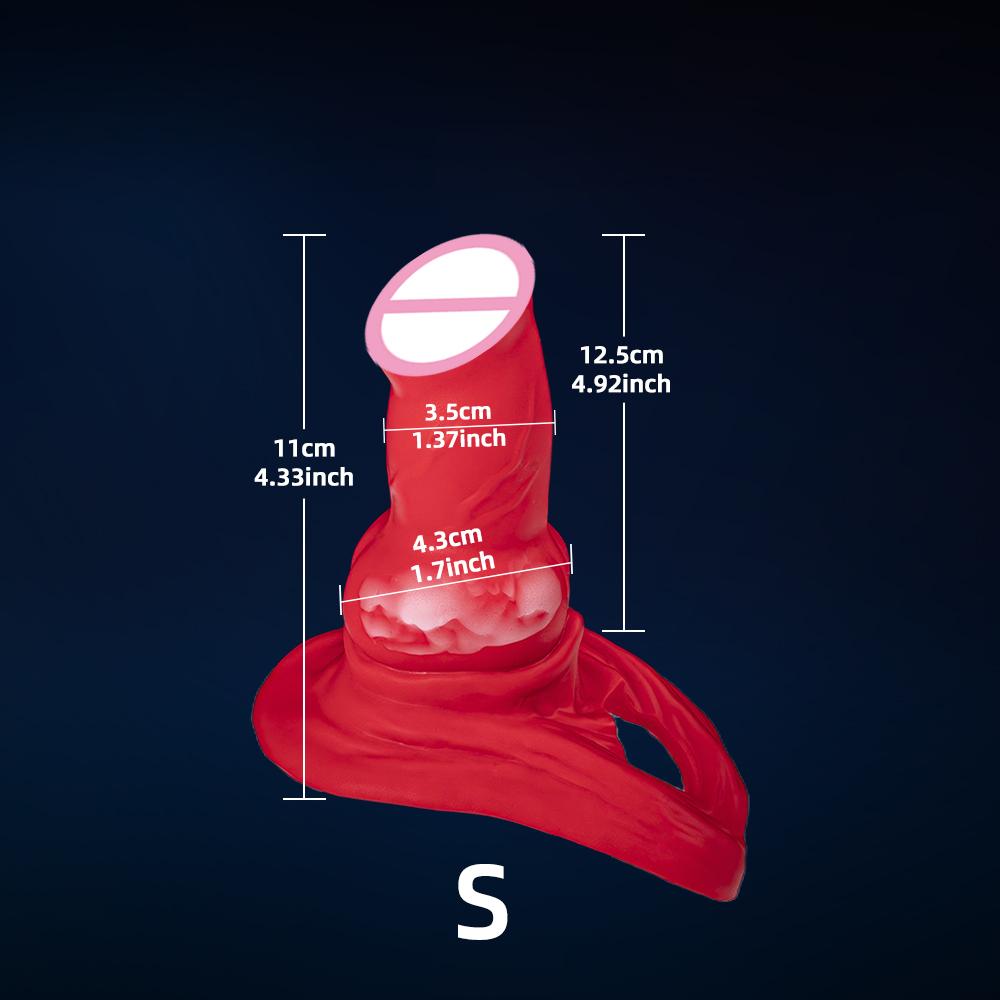 Rotes Tierpenis Kondom Training Erwachsener Männlicher Penis Hülle Realistischer Schwanzring Verlängerer Silikon Dildo Schwanzhülle für Erektion