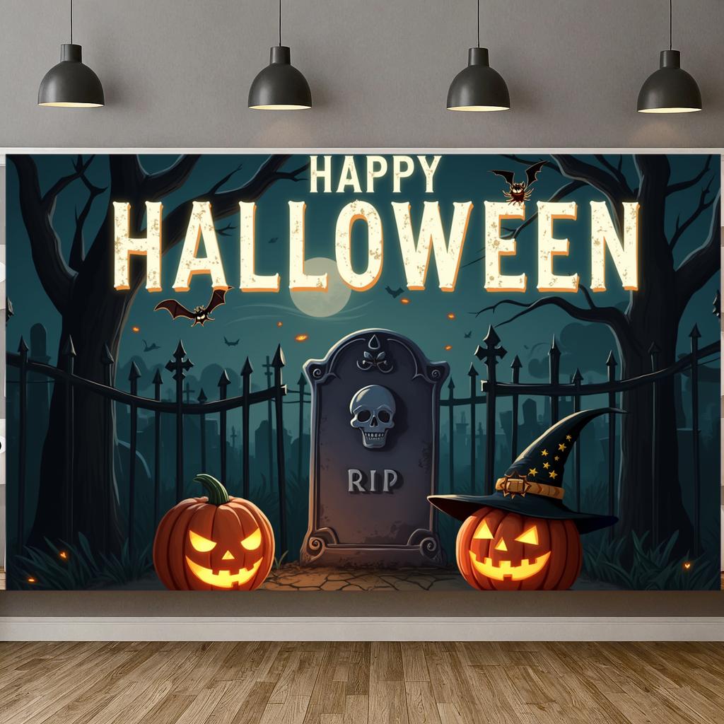 Event Decoration Banner Spooky Elements Halloween Decoration Halloween Party Banner Graveyard Scene Spooky Backdrop For Spooky