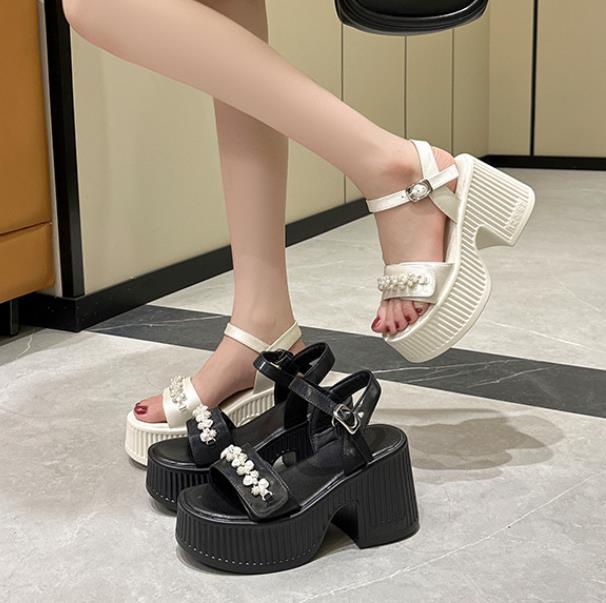 Fashion 10CM Microfiber Leather Breathable New Summer High Brand Heels Women Buckle Platform Wedge Sandals Shoes Peep Toe Flats Sneaker