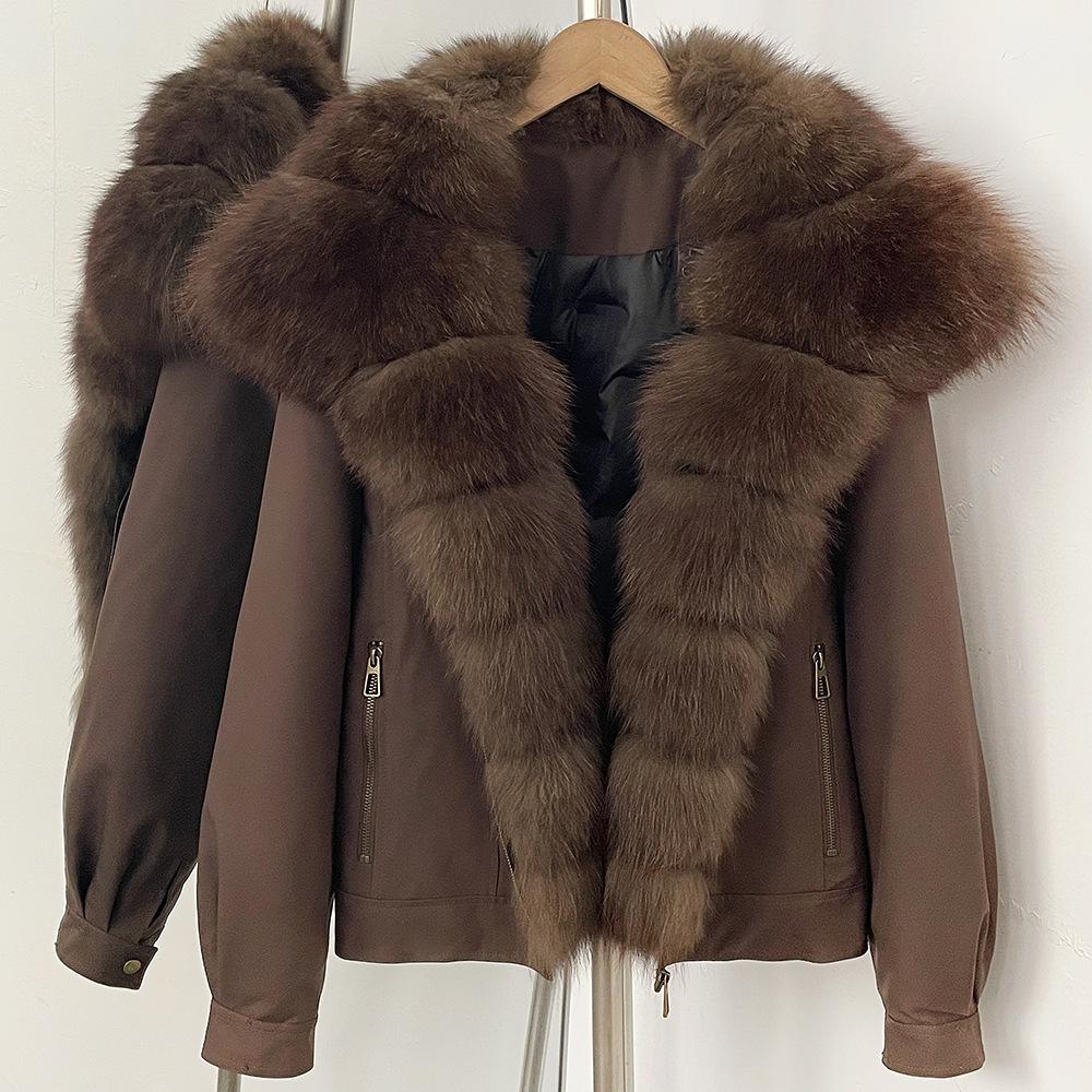 Daily versatile commuter wind duck down jacket women's winter cold and warm natural real fox fur collar thick coat