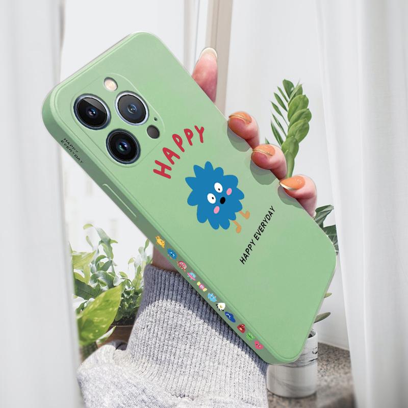 

Для iPhone 16 15 14 13 12 Pro Max 13 12 Mini 14 15 16 Plus SE мультяшный синий маленький монстр боковой дизайн мягкий полный защитный чехол для линз iPhone 11 Pro Max светло-зеленый