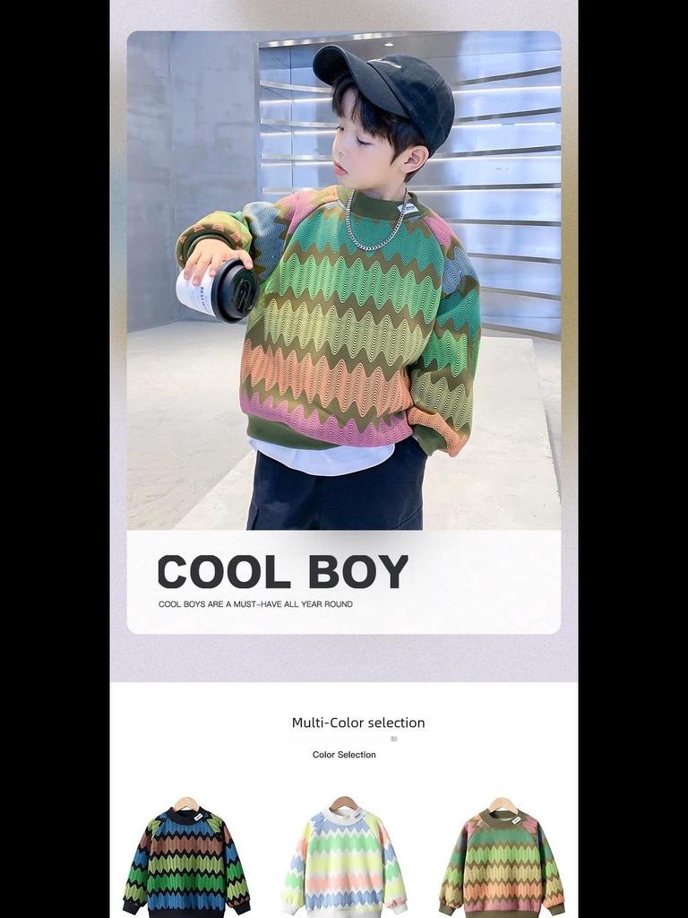 Sweat-shirt à manches longues à imprimé géométrique pour garçon 2023