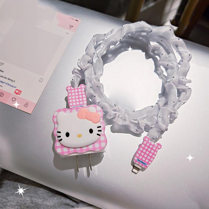 

Милые органайзеры для зарядного кабеля Hello Kitty, защитные чехлы для зарядных устройств iPhone 18 Вт 20 Вт, защита от перегиба, накладки-протекторы от перекусывания