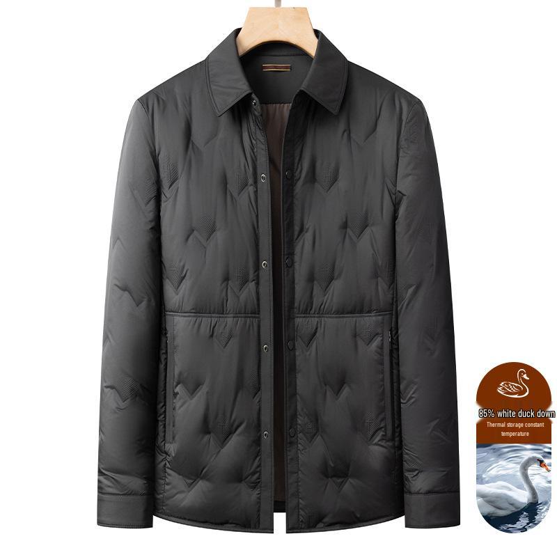 Men's Winter Lightweight Down Jacket - Middle-aged Lapel Business Casual Outerwear, Dad Style Trendy