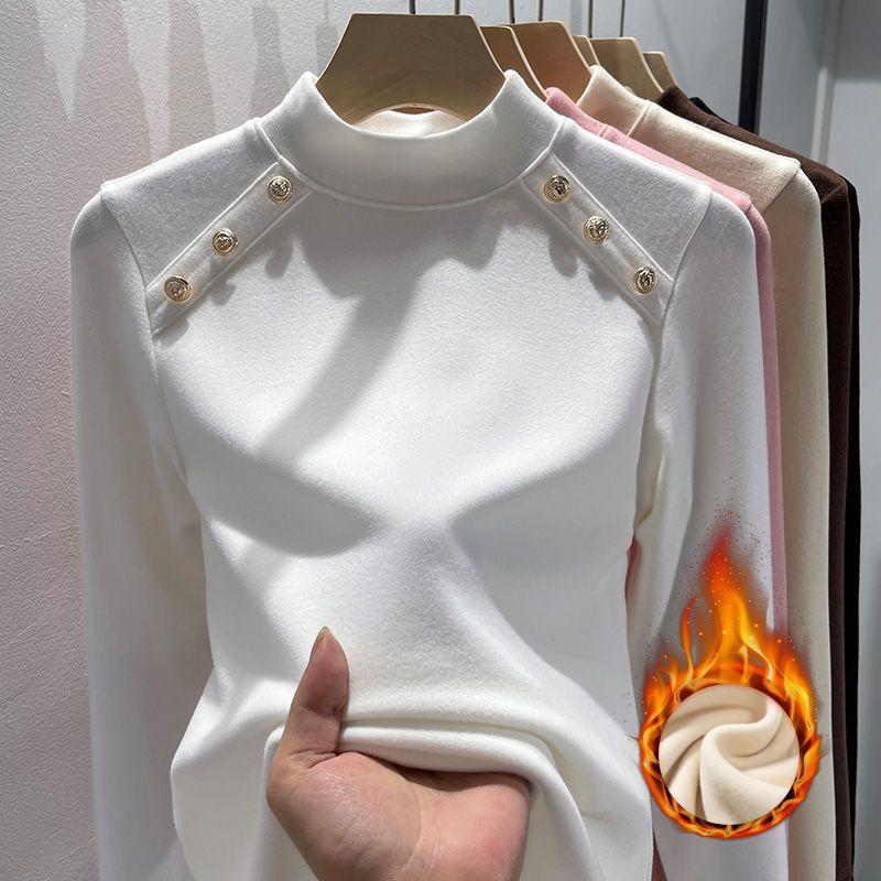 Mid-collar Bottoming Shirt For Women In Autumn And Winter, New Style White Long-sleeved T-shirt, Stylish Small Shirt