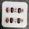 Rhombus Plaid Short Wear-On Nails, Autumn/Winter, Deep Coffee, Skin-Tone Enhancing, Removable Texture