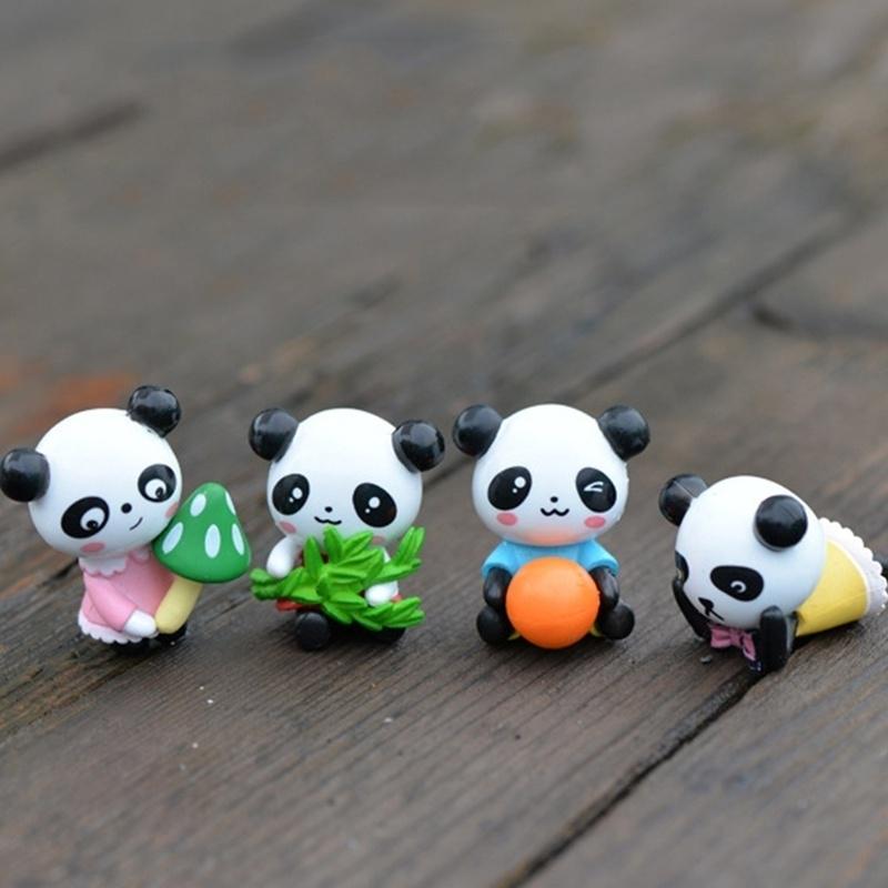4 Pcs Cute Mini Panda Animal Figurines Micro Landscape Miniature Ornaments DIY Fairy Garden Terrarium Dollhouse Decoration