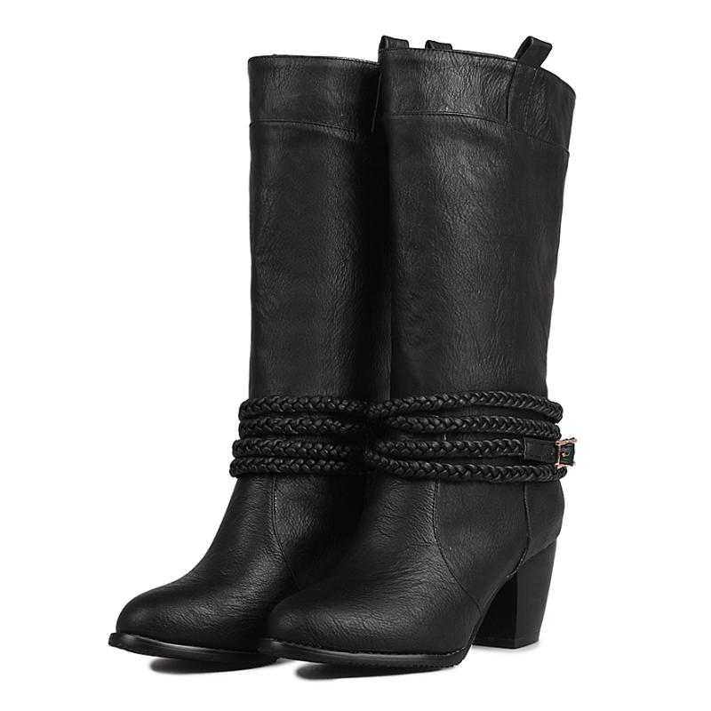 

Большой размер Женские крутые мотоциклетные ботинки Модные массивные каблуки Слипоны Осенне-зимняя обувь Полусапоги 889 3 чёрный