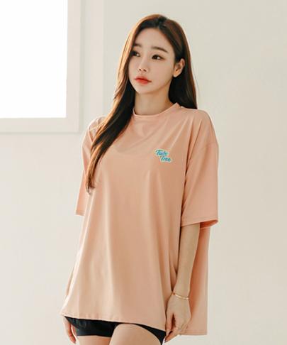 Tyubeuteuli Women'S Basic Loose Fit Short Sleeve Rash Guard B604 Salmon Pink