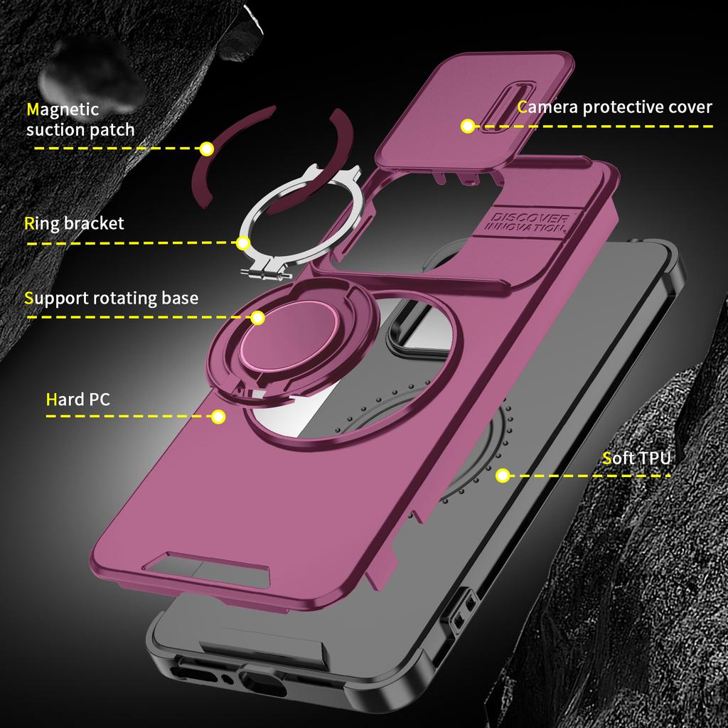 Magnetic Metal Ring Stand Armor Case For Xiaomi Redmi Note 13 5G Note13 Pro 4G 14S Slide Push Window Lens Protection Phone Cover