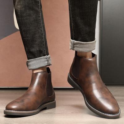 Autumn British Retro Chelsea Boots Men's Shoes Youth Pointed Short Boots Large Size Leather Boots