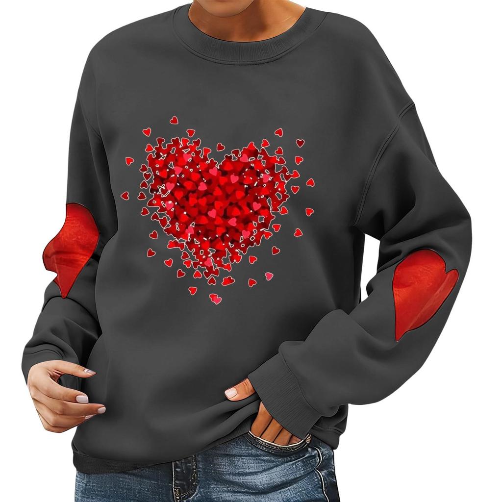 Ladies' Valentine's Day Printed Casual Long Sleeved Sports Hoodie Top