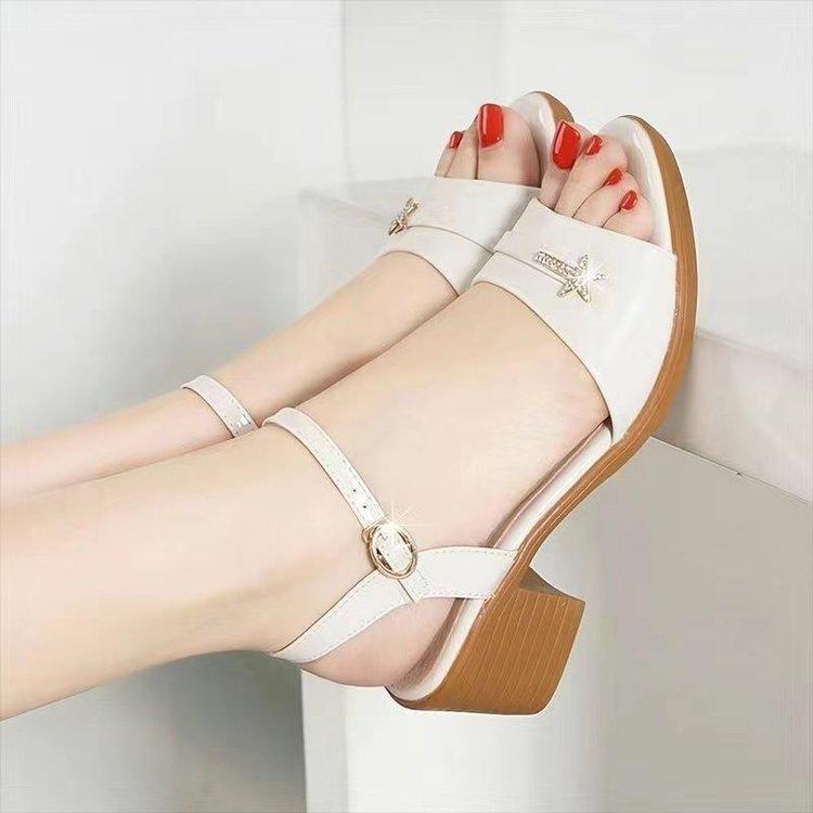 High-heeled sandals, new summer models, thick-heeled rhinestone fish mouth, comfortable soft-soled shoes
