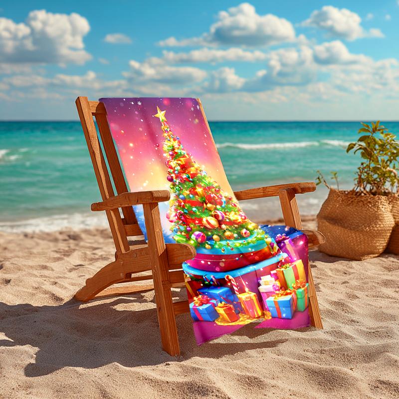 1Pc Christmas Tree Lights Gifts Beach Towel, Quick Dry, Multi-Use for Beach Pool Gym Yoga Home Travel, Christmas, Halloween, Xmas Gift S235
